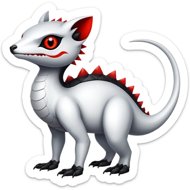 a shiny white with black belly and red eyes exotic edgy vernid-fionbri-creature full body sticker