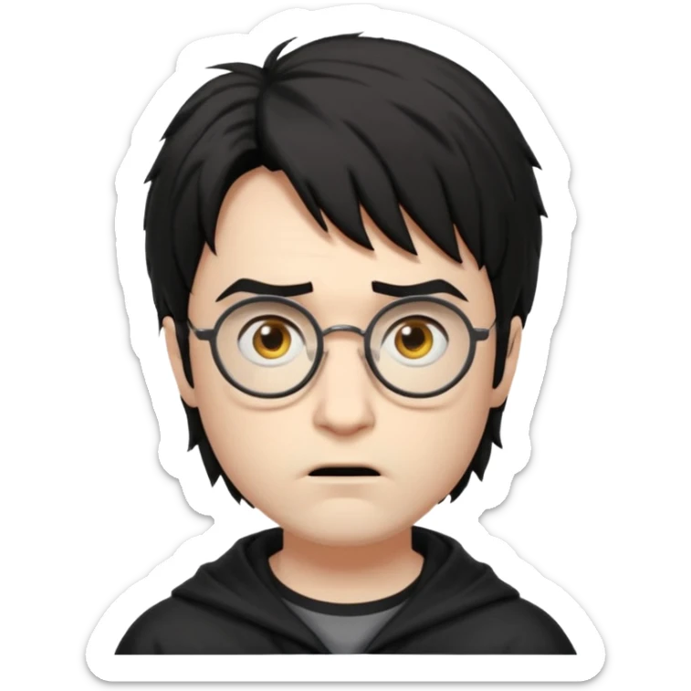 Harry Potter a pale white with shaggy black hair, glasses with a lightning-shaped scar on his forehead. He goes to Hogwarts School of Witchcraft and Wizardry to learn the magic of the wizarding world. sticker