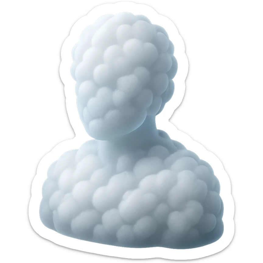 A person from the shoulders up, entirely composed of fluffy white convex clouds sticker