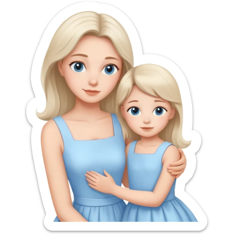 loving mother and daughter wearing matching pastel blue dresses sticker