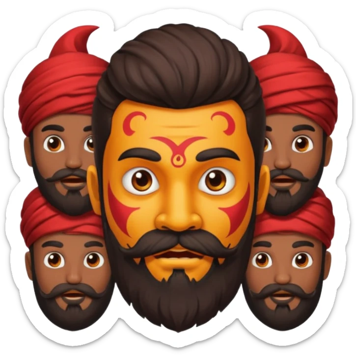 Ravanasura with beard and mustach young beautiful and terror with ten heads sticker