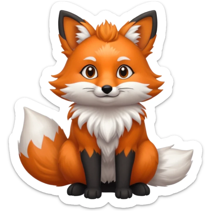 Floofy the Creampuff fox blackish gray fur color chubby Black paws orange color 3 tailsCrystals on the head, tails and Back sticker