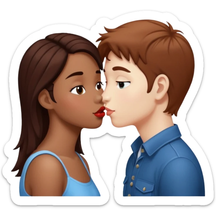 Kiss marron skin girl and White skin boy  sticker