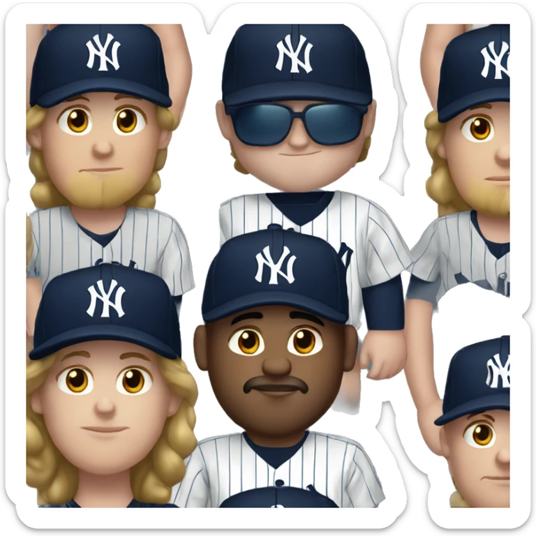 White fat man wears a jersey and cap of New York Yankees  sticker