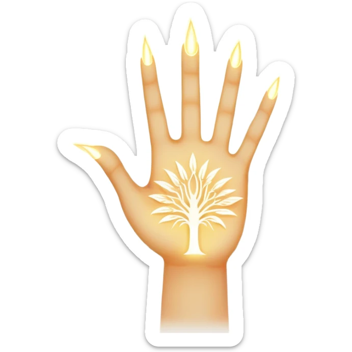 ethereal glowing hand with intricate symbolic palm lines, radiating mystical energy sticker