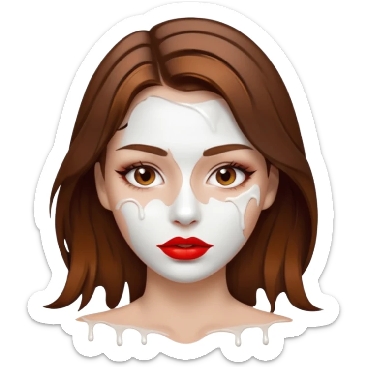 Brown Hair, Woman, white paint drip, face, hot, Sexy, lips sticker
