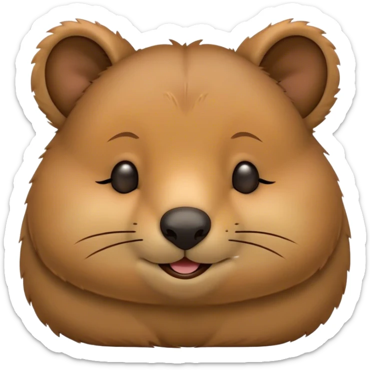 Meme-Worthy Cute Sleeping Quokka Portrait Emoji, Head resting peacefully with a contented smile, showcasing a delightfully compact build and a luxuriously soft brown fur, eyes shut in a serene, restful nap, Simplified yet hilariously adorable features, highly detailed, glowing with a soft, drowsy light, high shine, relaxed and utterly lovable, stylized with an air of playful laziness, bright and heartwarming, soft glowing outline, capturing the essence of a comically sleepy quokka, so meme‐worthy it feels like it could instantly become the next viral sensation of adorable slumber! sticker