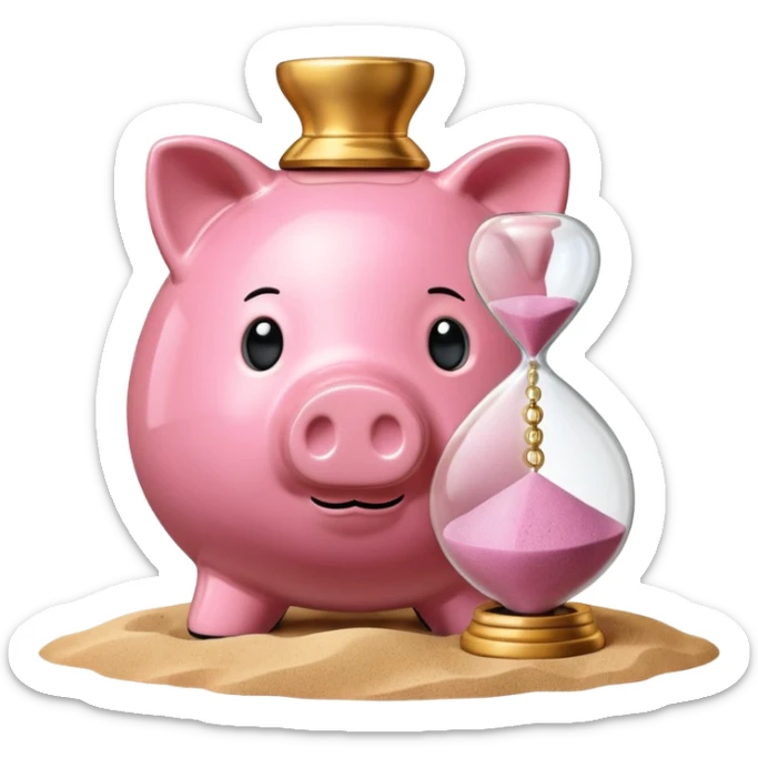A piggy bank with a coin and an hourglass ⏳ beside it, symbolizing saving over time for retirement. sticker