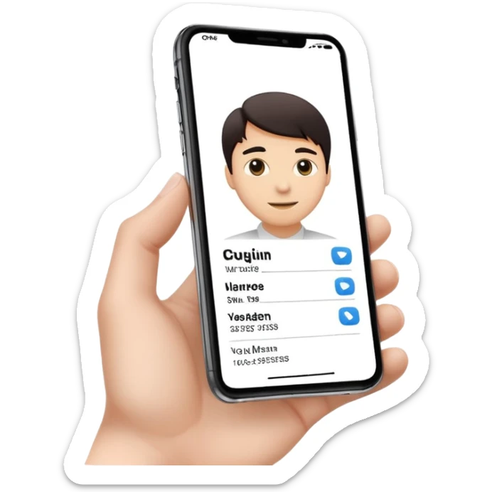 digital busniess card on a phone screen in english written just a phone screen no hands and a very professional without any empji sticker