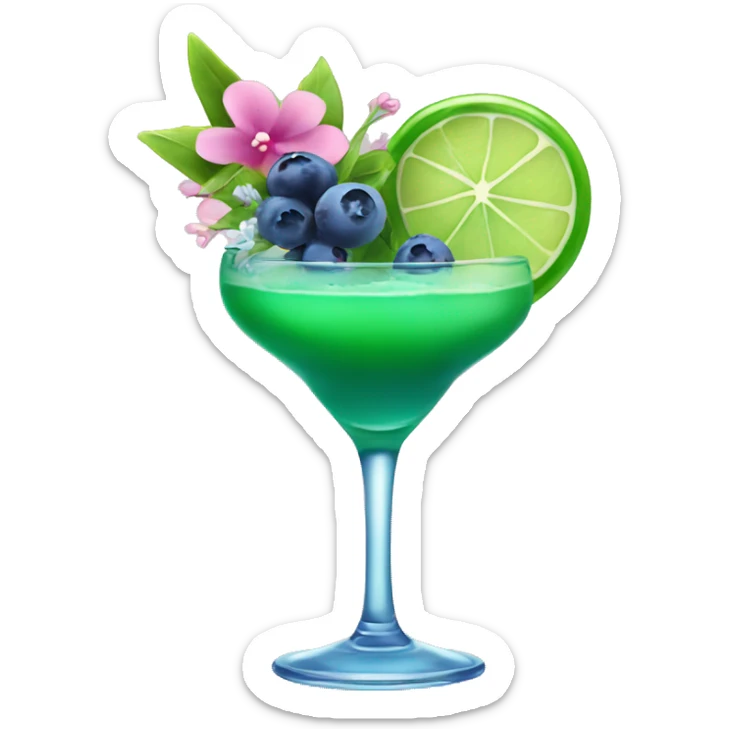 Green cocktail with blue mix and pink little flowers with blueberries  sticker