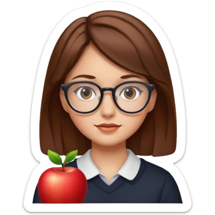 emoji of a girl with glasses and brown hair, Apple style sticker