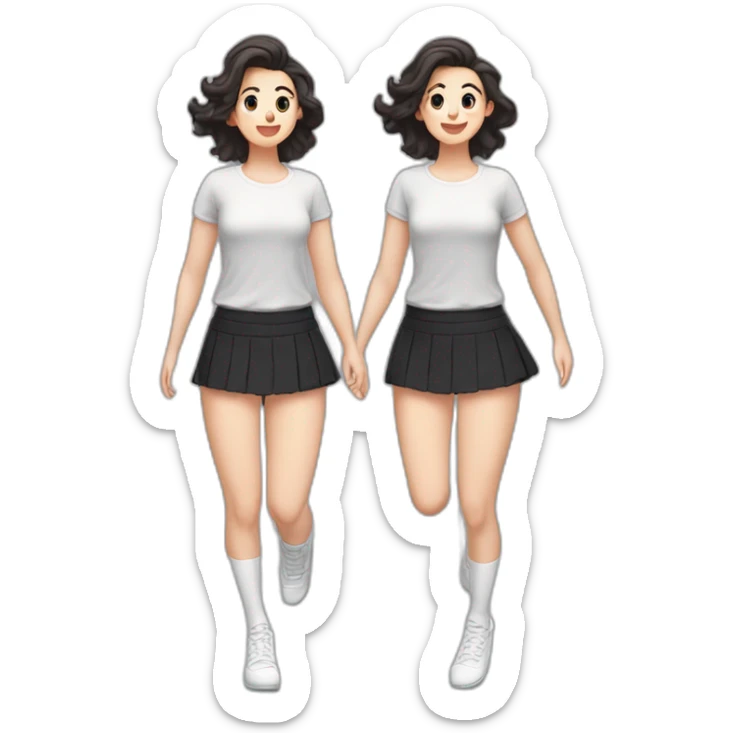 full-body-caucasian-curvy-beauty-jumping-short-black-skirt-back-and-front-views-strong-wind-white-knickers-long-white-socks sticker