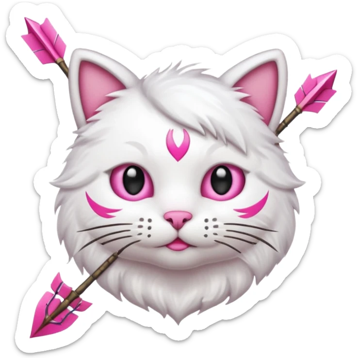 Emoji cat head white emoji with pink bow and arrow sticker