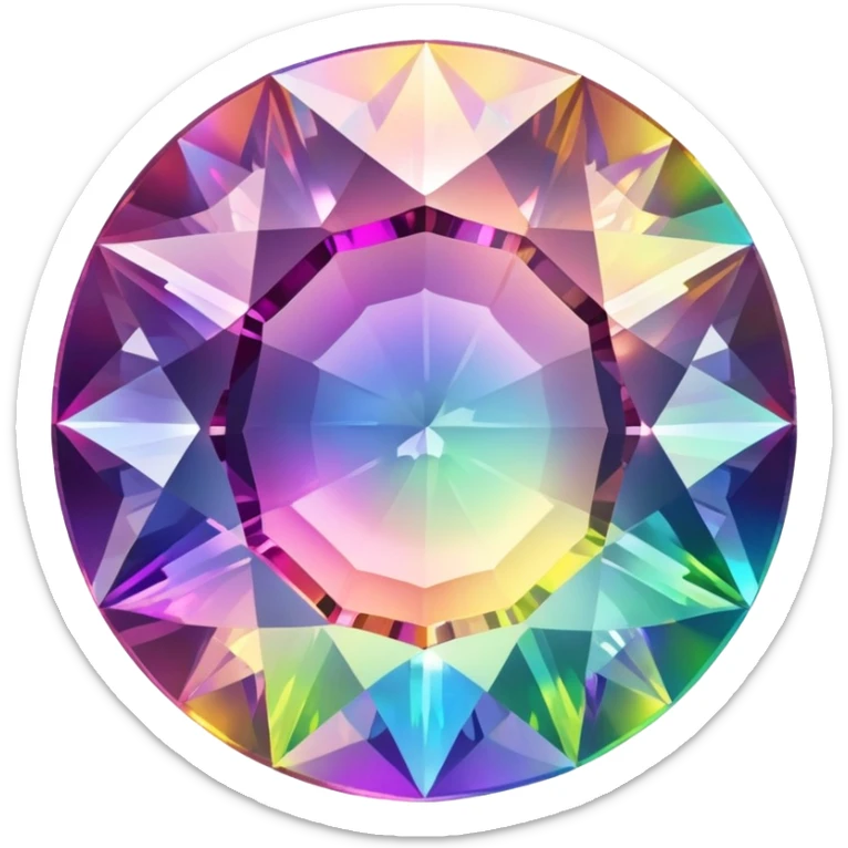 Faceted round mystic quartz with holographic rainbow effect and brilliant shine sticker