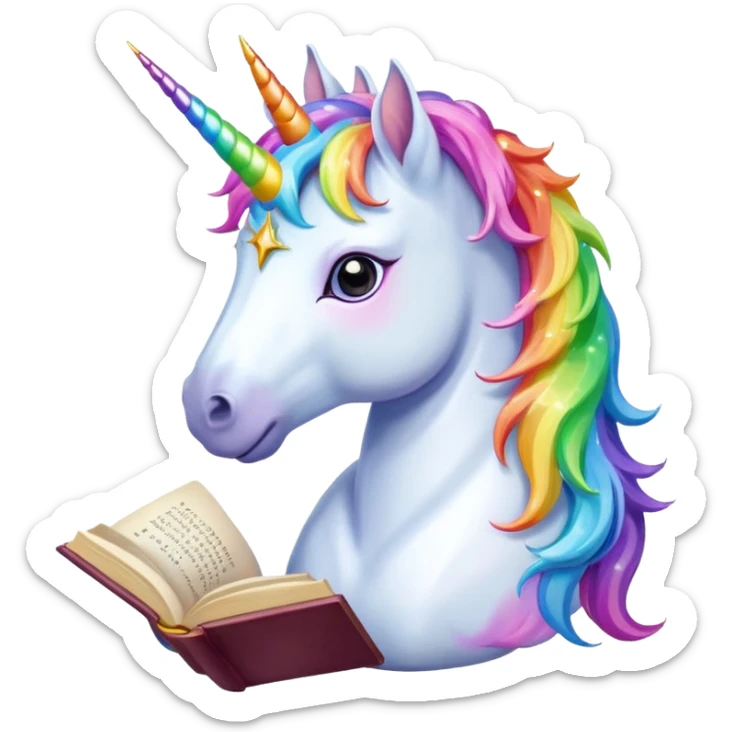 Unicorns read book
A majestic unicorn with rainbow mane holding an open book with magic sparks.












 sticker