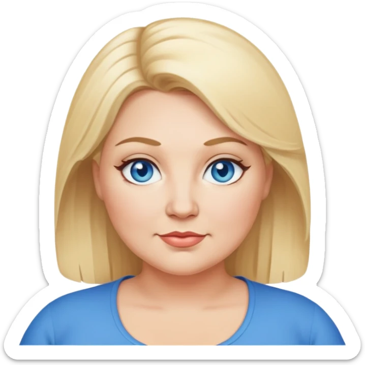 A middle aged plus size woman with blonde hair and blue eyes sticker