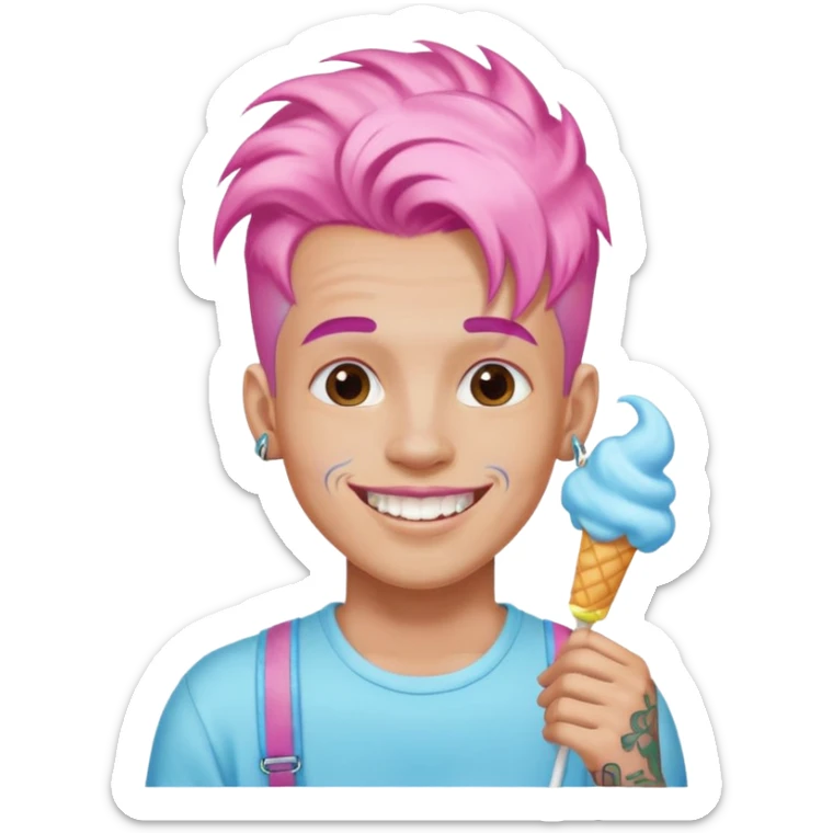 happy colorful cotton candy haired man with braces and tattoos and just face sticker