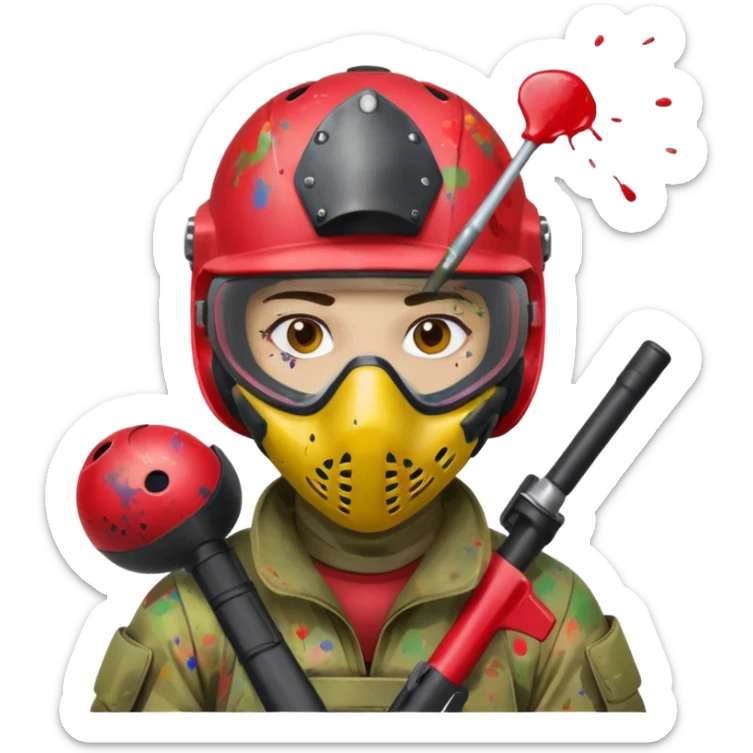 paintball player face shot with lots of colors messy red helmet sticker