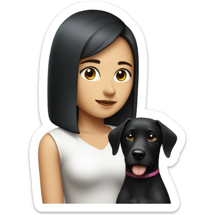 A girl with straight hair with a black dog with white breasts sticker