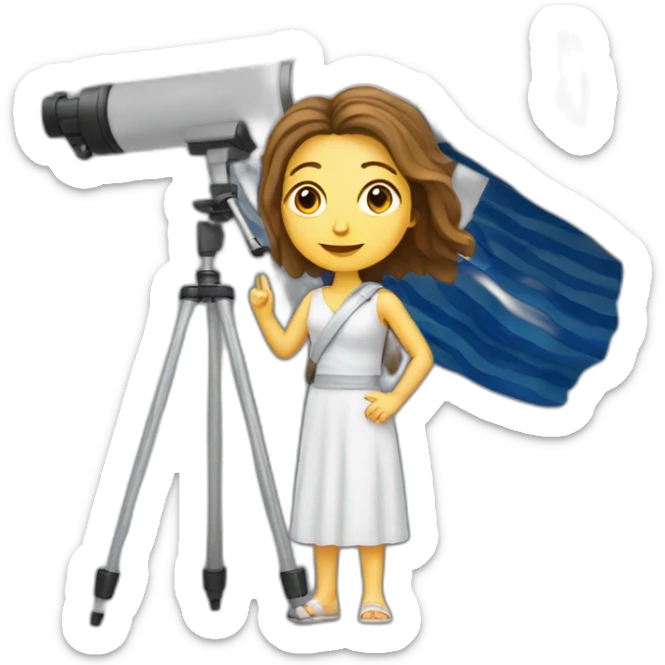Woman with Greek flag and astronomy telescope sticker