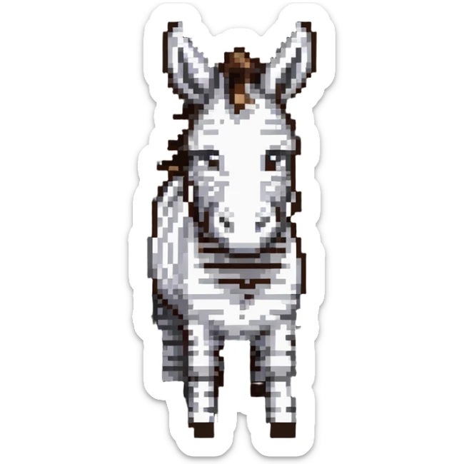 A donkey with a zebra head, donkey body with brown fur and zebra head with black and white stripes sticker