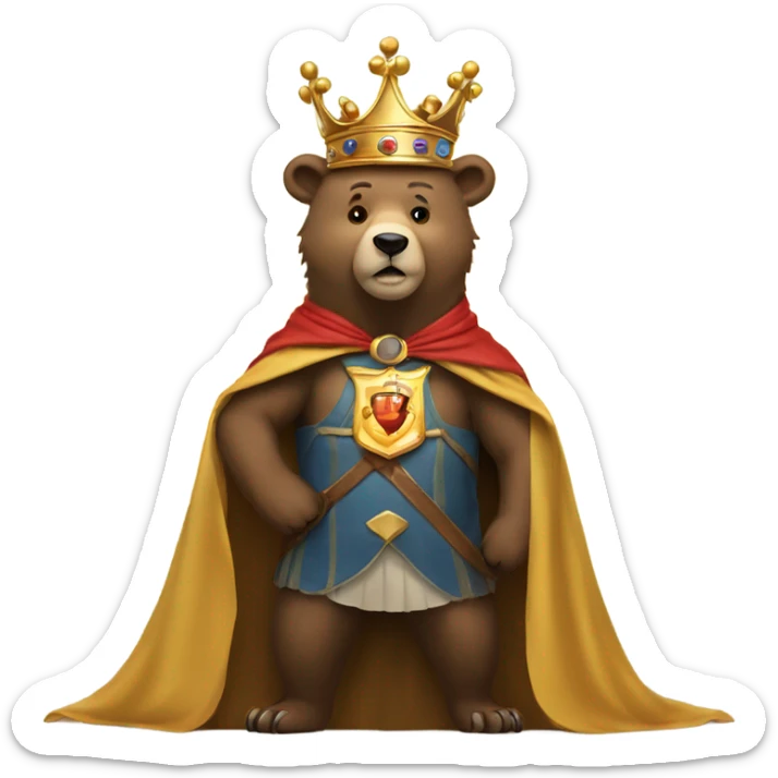 Bear wearing crown and cape and he’s the king of the kingdom sticker