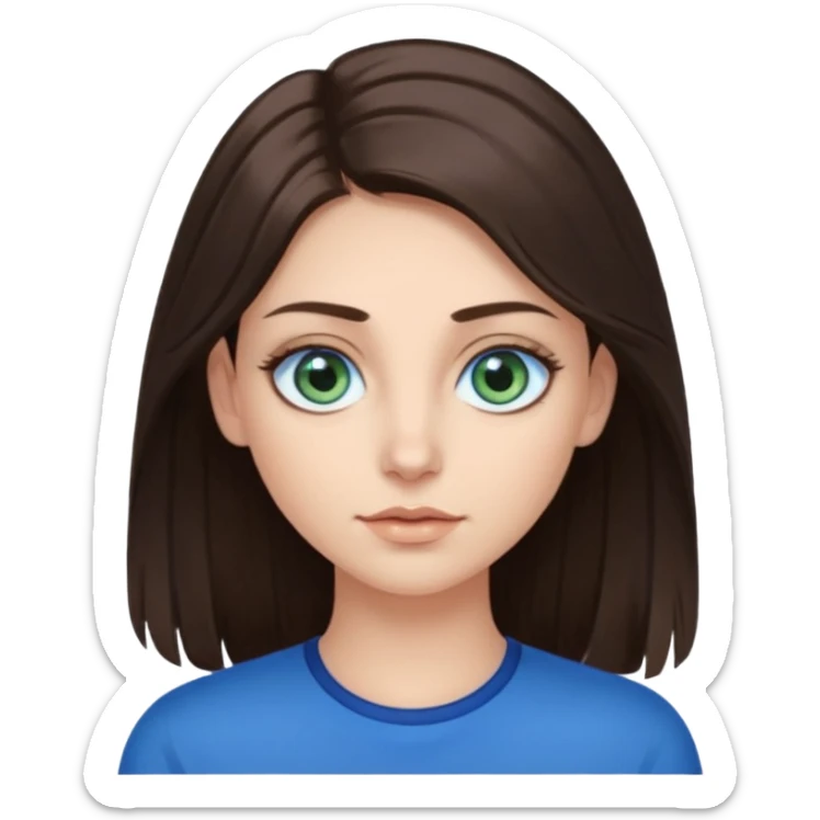 long dark brown hair with highlights in the front, big blue eyes clear skin with neck and green top on add long eyelashes must have blue eyes sticker