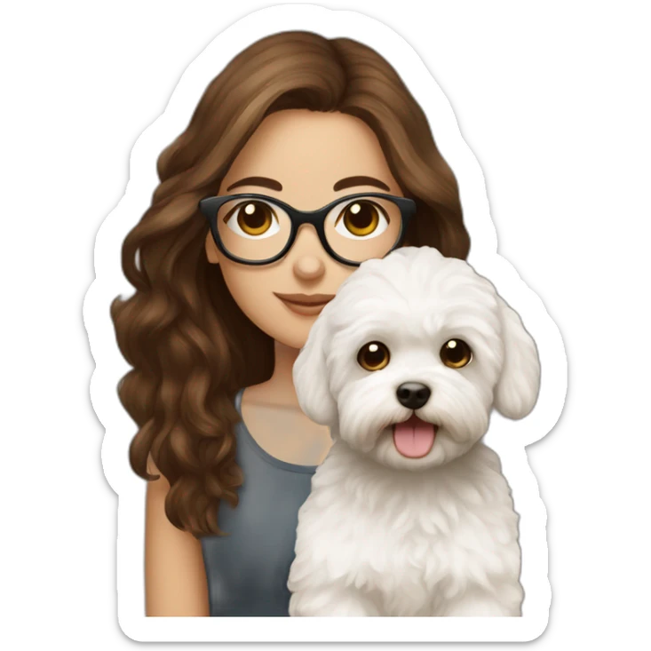 Long brown hair, eyeglassed turkish girl with white maltipoo sticker