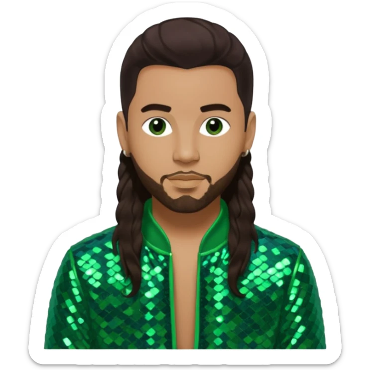 Sam Watters, Male R&B Singer (b. 1970) from Color Me Badd with long dark brown hair, green sequin outfit, light skin  sticker