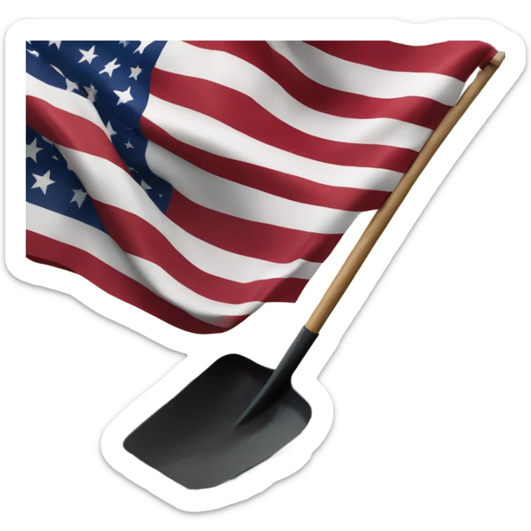Large American Flag attached to one smaller black shovel in the ground   sticker