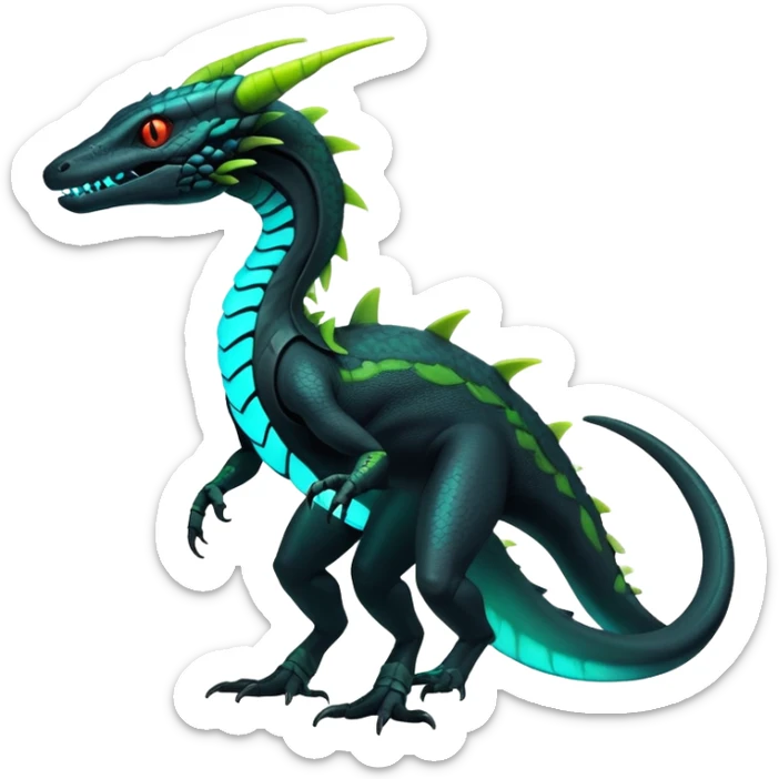 futuristic lush warm-colored neon-colored Fakémon-Trico-Drakeon-Salandit-creature (full body) sticker