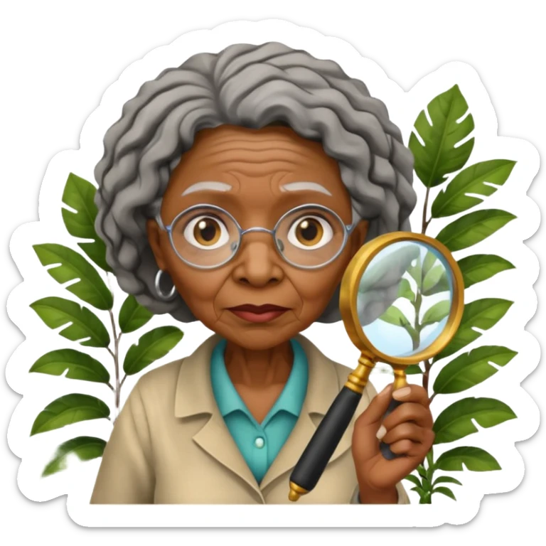 an old black woman with jungle and magnifying glass sticker