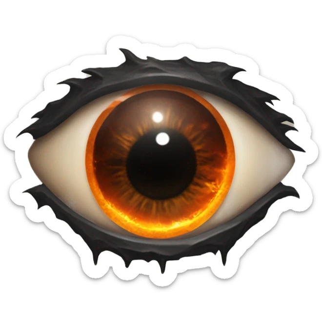 Eye of Sauron with glowing orange iris, set in a dark tower of Mordor sticker