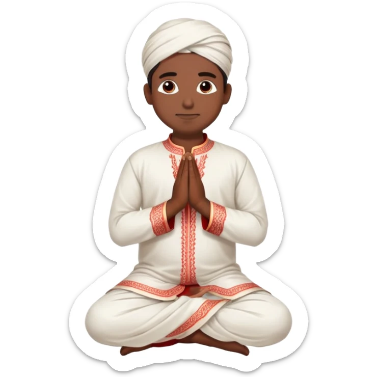 Full body Bengali man wearing traditional red kurti and white dhoti with hands joined in prayer position sticker
