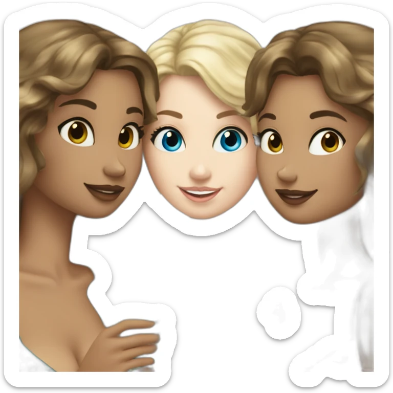 Three beautiful mermaids (two brown hair with brown eyes and blond one with blue eyes) drinking prosecco sticker