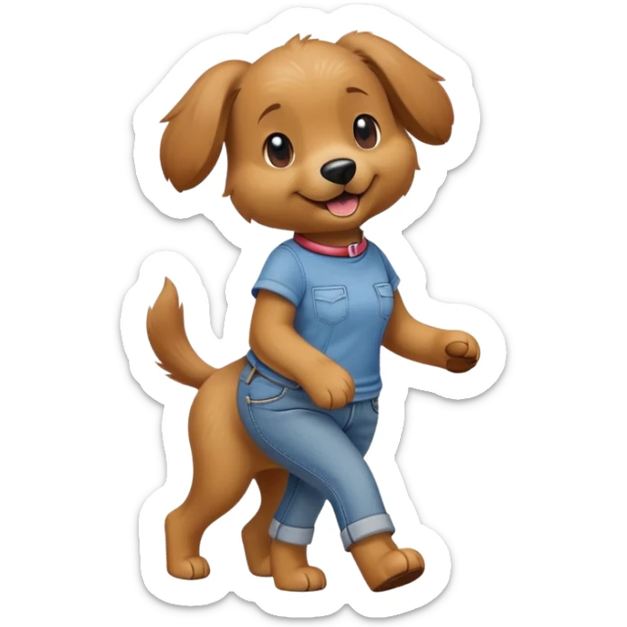 female dog anthropomorphised wearing jeans and a t-shirt walking upright sticker