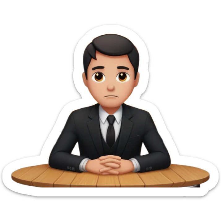 a man sits sadly at a table, a house is burning behind him, apple style emoji, more focus on the burning house sticker