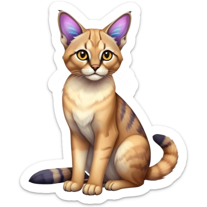 Colorful exotic iridescent tropical shiny Fantasy-Siamese-Bobcat-Caracal-Moth-Scottish-Fold-feline-Fakémon-feline-hybrid (full body) sticker