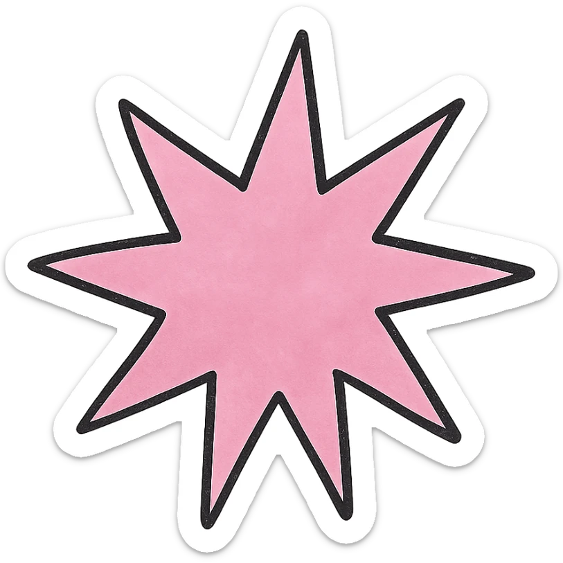 hand drawn outlined icon of a pink starburst, no fill, transparent background, thick lines sticker