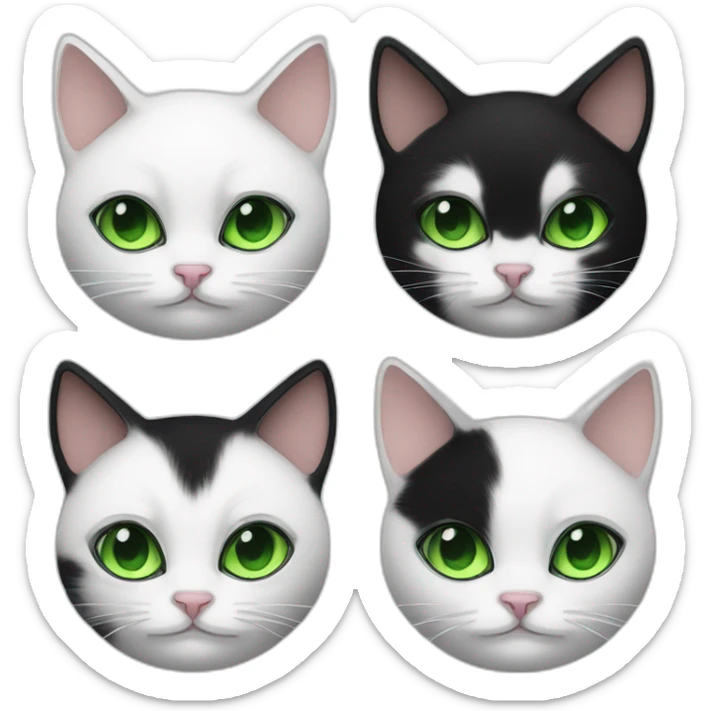 Black white cat with green eyes and black white cat with green eyes and black spot on her nose and grumpy face sticker