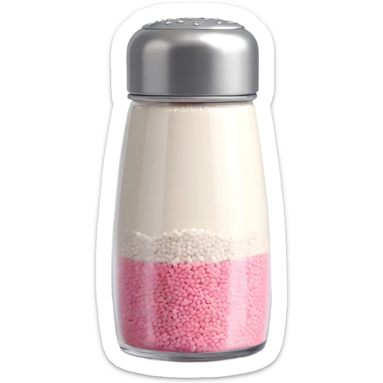 Add salt shaker holes to the top of the salt shaker. Keep everything else exactly the same, iOS emoji style, 3D, shiny, smooth gradients, soft shadows, realistic salt shaker shape, metallic lid, no face. Add a soft shadow under the shaker. sticker
