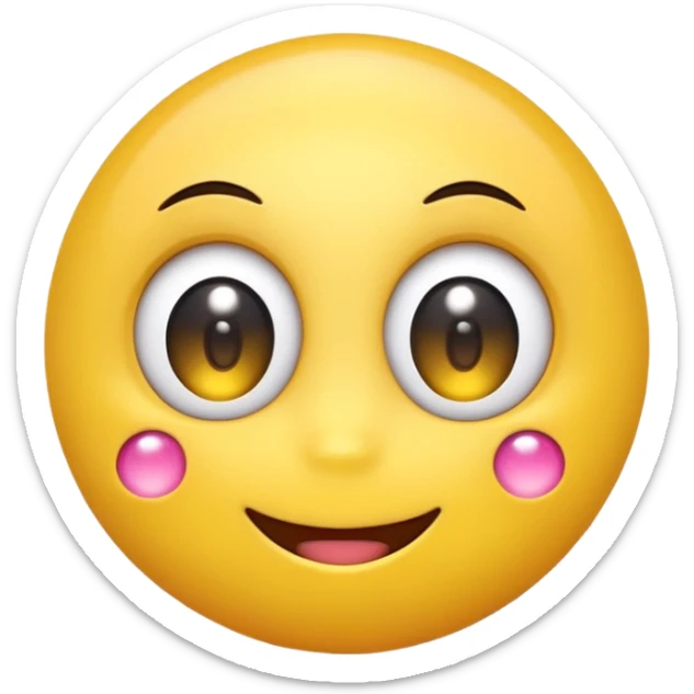 A cute smiling yellow emoji with big sparkling eyes, cartoon style, 3D, bright colors, high detail sticker