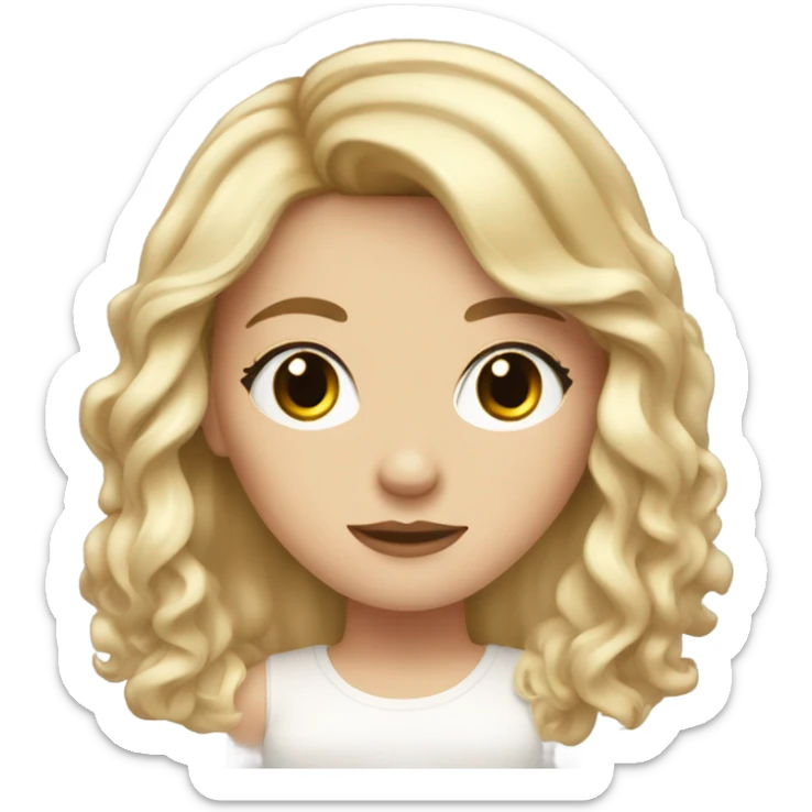 white girl, with brown lon semi wavy hair and curtain bangs  sticker