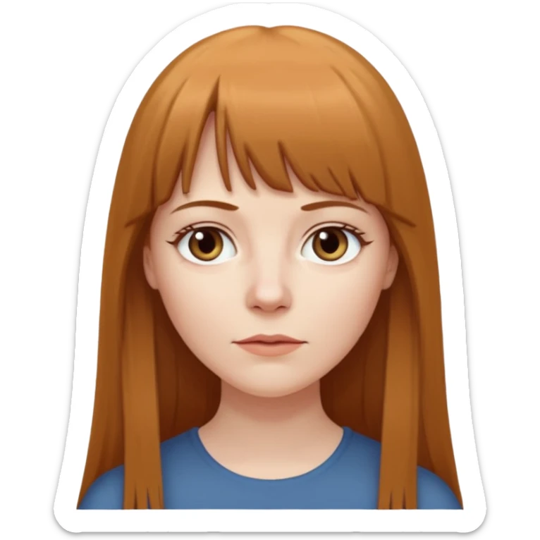 middle age pale skinned white female with long straight brown hair and bangs sticker