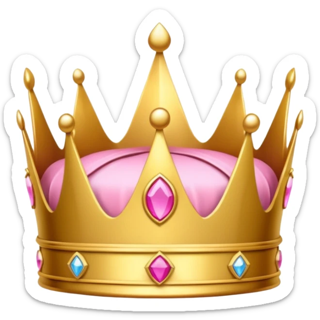 A luxurious golden crown with pink accents and elegant details, featuring a prominent empty space or cutout in the center sticker