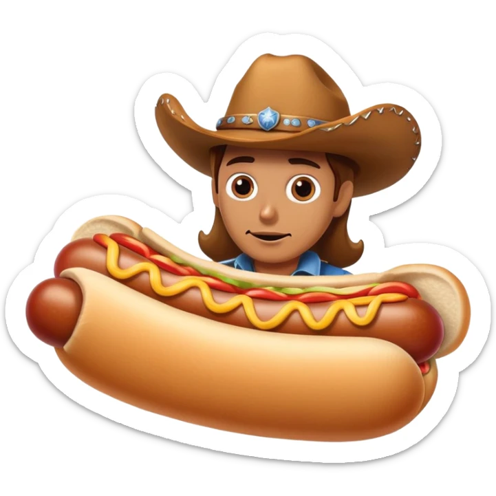 A Hotdog doing a sexy Face in a Cowboy costume sticker