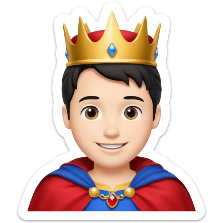 Snow White’s Prince Disney, smiling, wearing a red cape, golden crown sticker