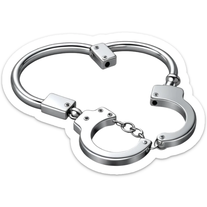A pair of elegant handcuffs emoji made of silver chrome, smooth rounded design, glossy metallic reflections, luxury fetish aesthetic, minimal iOS emoji style, centered, clean white background sticker