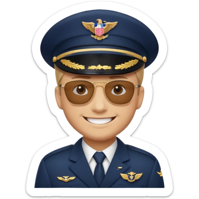 Slack-style emoji of a pilot wearing a navy captain hat going on a vacation sticker