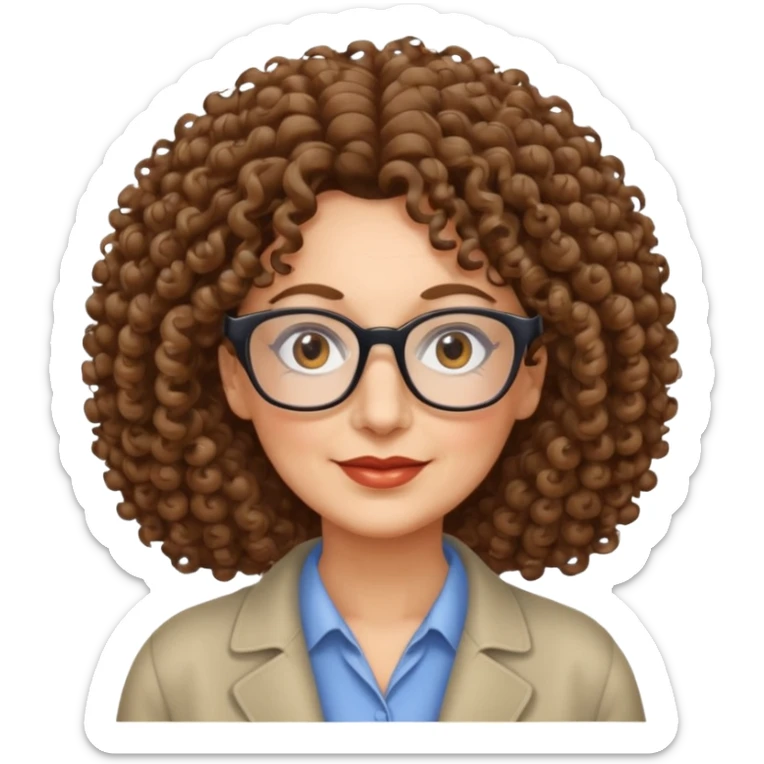 50 years old woman, curly hair, brown eyes and rectangle glasses sticker
